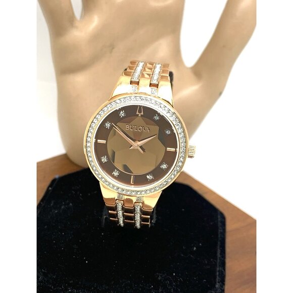 Bulova Women's Watch 98L266 Crystal Accented Rose Gold Tone Stainless Steel 33mm - Picture 1 of 13